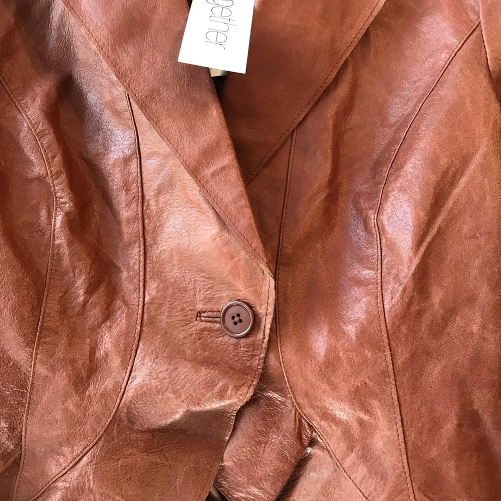 Together 100% Leather Jacket Brown Size 10 - Picture 7 of 16